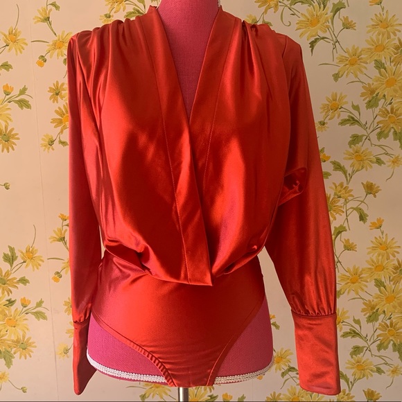 Satin Surplice Plunge Neck Bodysuit size M - Picture 6 of 16